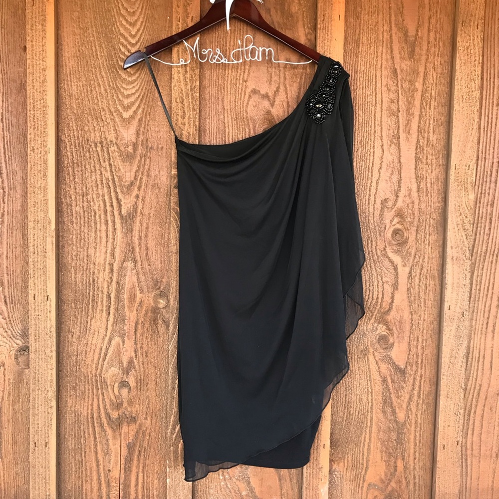 Embellished One Shoulder Black Dress